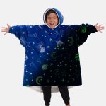 The Comfy Original Jr., Glow in The Dark Microfiber & Sherpa Wearable Blanket for Kids w/ Hood & Pocket, Fits Ages 4-10, Blue Glow Outer Space
