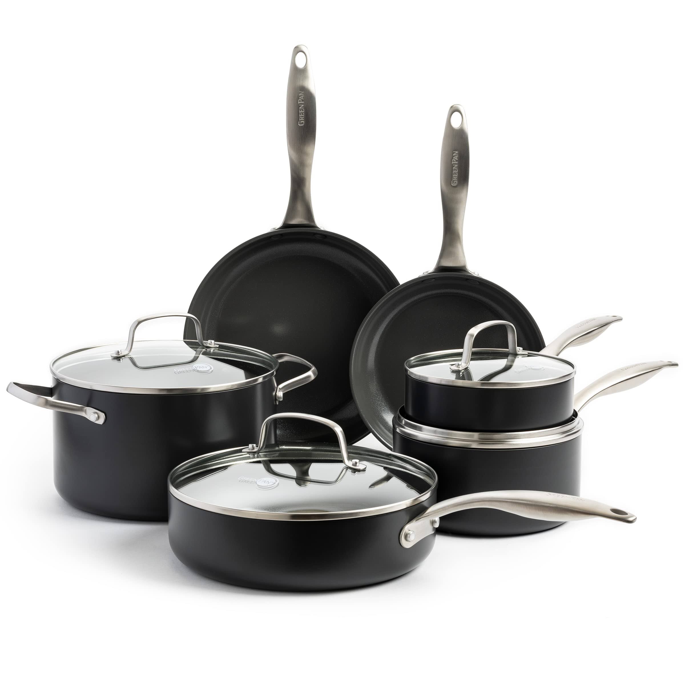 60f1f3e1393d9b8278851d33ab8cf8065447c86e4d1c3d33e7457afaca47ce68.jpg GreenPan Canterbury Nonstick Hard-Anodized Aluminum 10-Piece Cookware Set - Image 1
