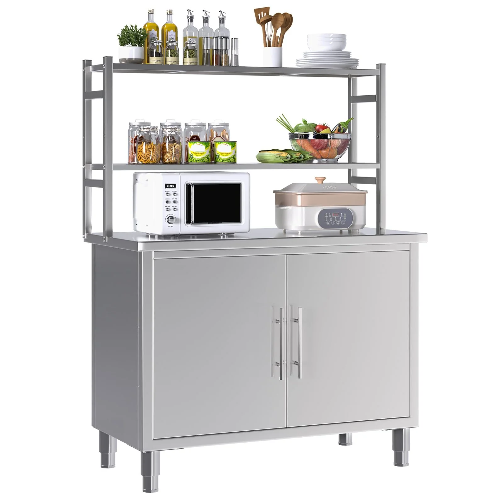 6143ff5d043505424f279d75332d20ad22a3e28fda6a2c21e25441097d7b0d08.webp AECOJOY Stainless Steel Table with Cabinet 40"x20" Prep Table for Commercial Kitchen Countertop - Image 1
