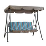 Kozyard Alicia Patio Swing Chair with 3 Comfortable Cushion SEATS and Strong Weather Resistant Powder Coated Steel Frame (Blue Stripe)