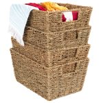 Best Choice Products Set of 4 Multipurpose Stackable Seagrass Storage Laundry Baskets with Insert Handles - Brown