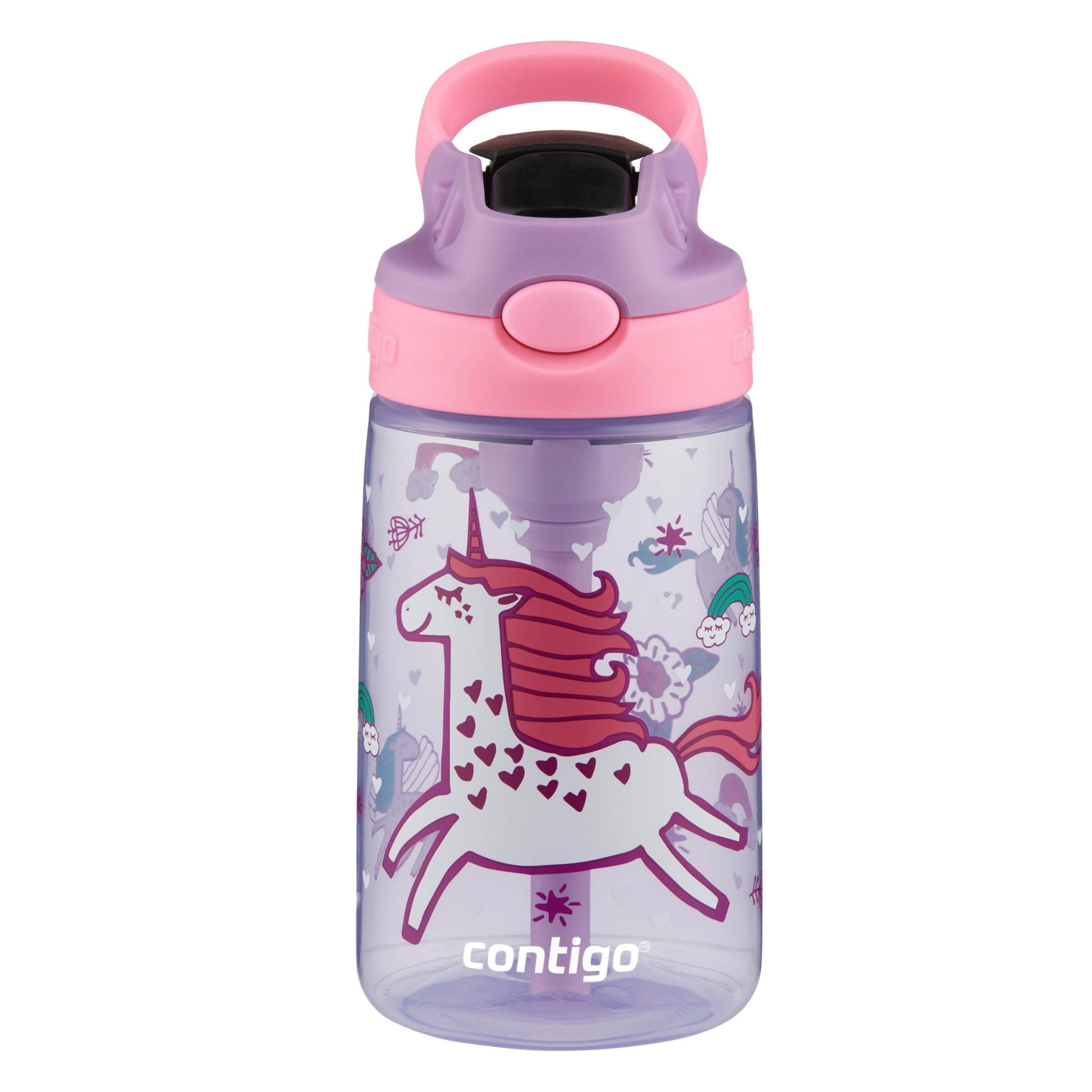6164e309d77693fd241194a4026860d2a3d420e47e23377efd40d2629bd9bf70.jpg Contigo Kids Water Bottle with Autospout Straw, Lavender and Pink, 14 fl oz. - Image 1