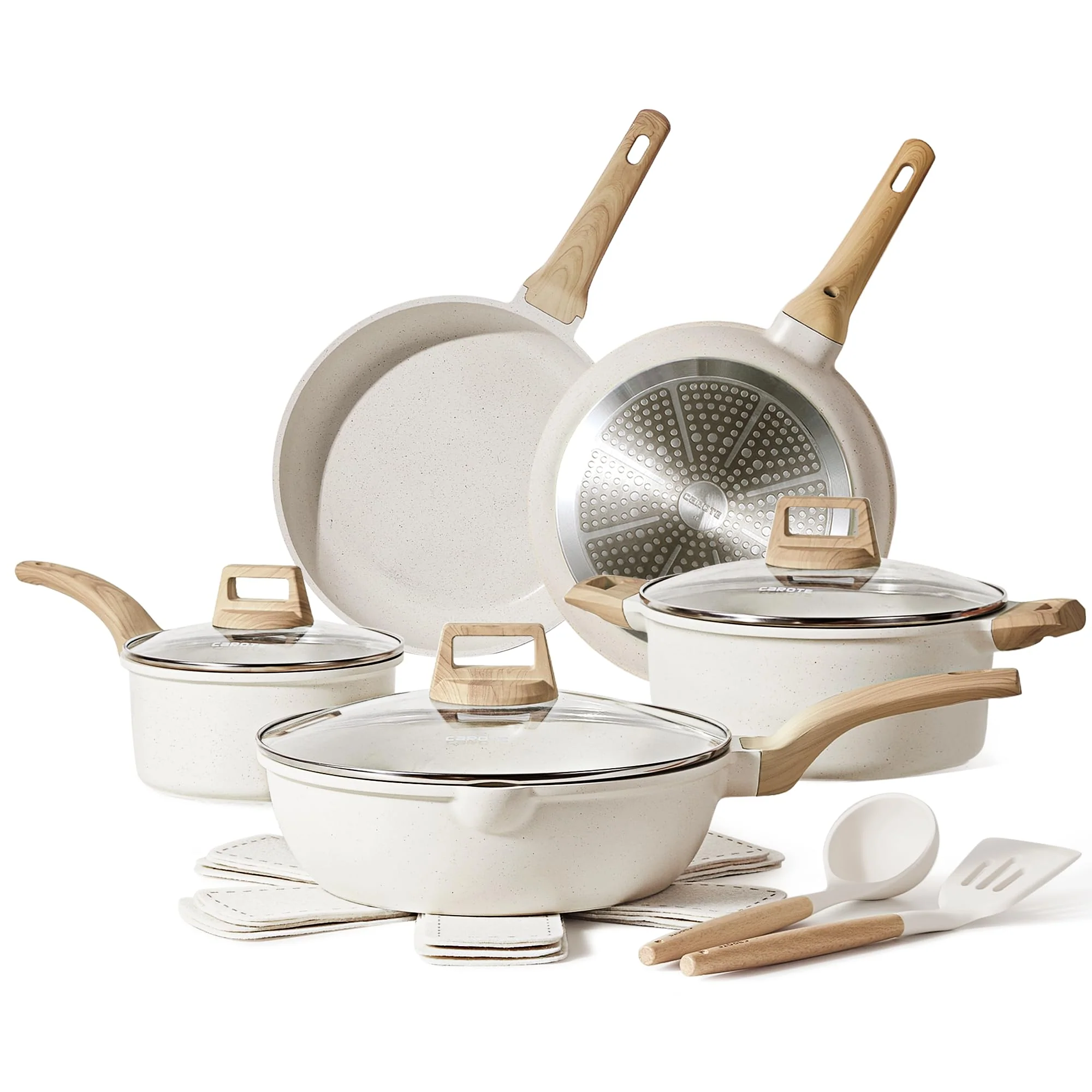 6169cc8c6bc31a542302aa432b1fc91079d91582f9abdaf46e032231c0edf938.webp CAROTE 14 Pcs Pots and Pans Set. Nonstick Cookware Set - Image 1
