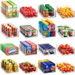 Munfix Set of 16 Refrigerator Organizer Bins - Plastic Pantry Organization and Storage Baskets - Stackable Food Fridge Organizers with Cutout Handles