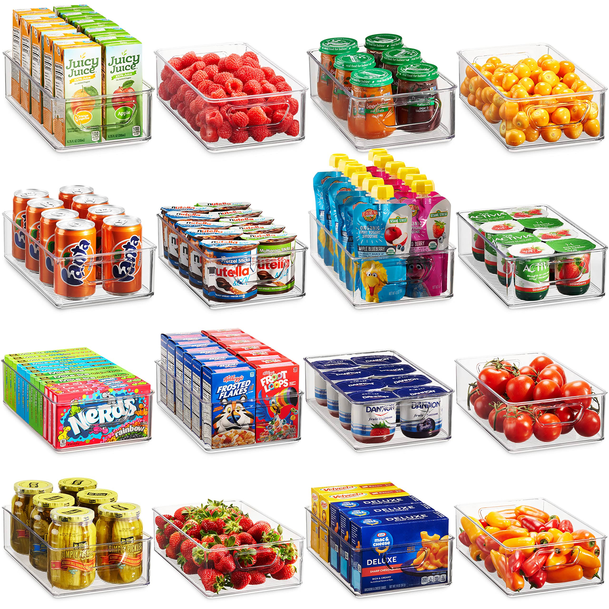 618c046c83c6a531408e1604b5fc87c71b805fcd08b5fb2107b5f6258da28bea.jpg Munfix Set of 16 Refrigerator Organizer Bins - Plastic Pantry Organization and Storage Baskets - Stackable Food Fridge Organizers with Cutout Handles - Image 1