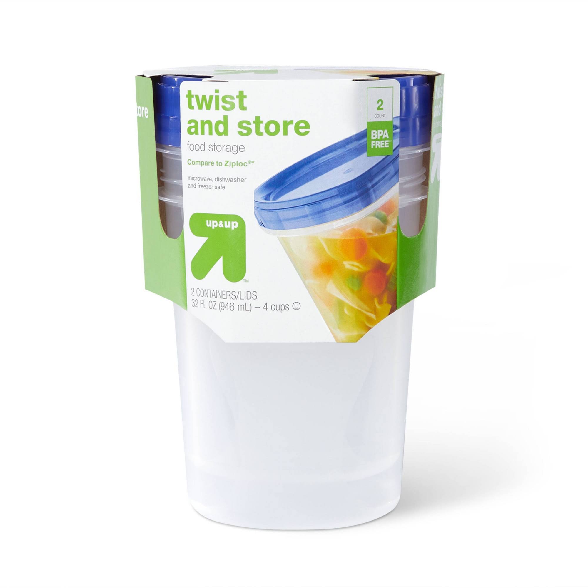 61c478d6b108bc7e02dd93a5b4e63a4f00a7e8da58ff5f090e5416409dd5b903.jpg Twist and Store Large Round Food Storage Container - 2ct/32 fl oz - Up & Up - Image 1