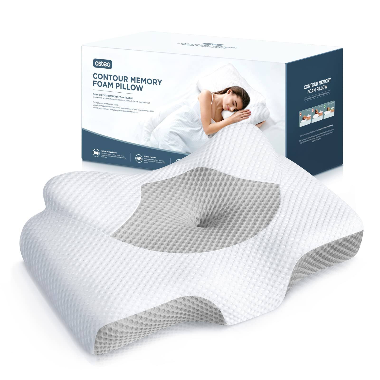 61ccee2cadb0a4c9778e89b81931af99fe3323011d63299206940f990451da2a.jpg Osteo Cervical Pillow for Neck Pain Relief, Hollow Design Odorless Memory Foam Pillows with Cooling Case, Adjustable Orthopedic Bed Pillow for - Image 1