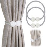 Pinowu [2 Pack] Magnetic Curtain Tiebacks Convenient Drape Tie Backs,Pearl Decorative Rope Holdback Holder for Small, Thin or Sheer Window Drapries