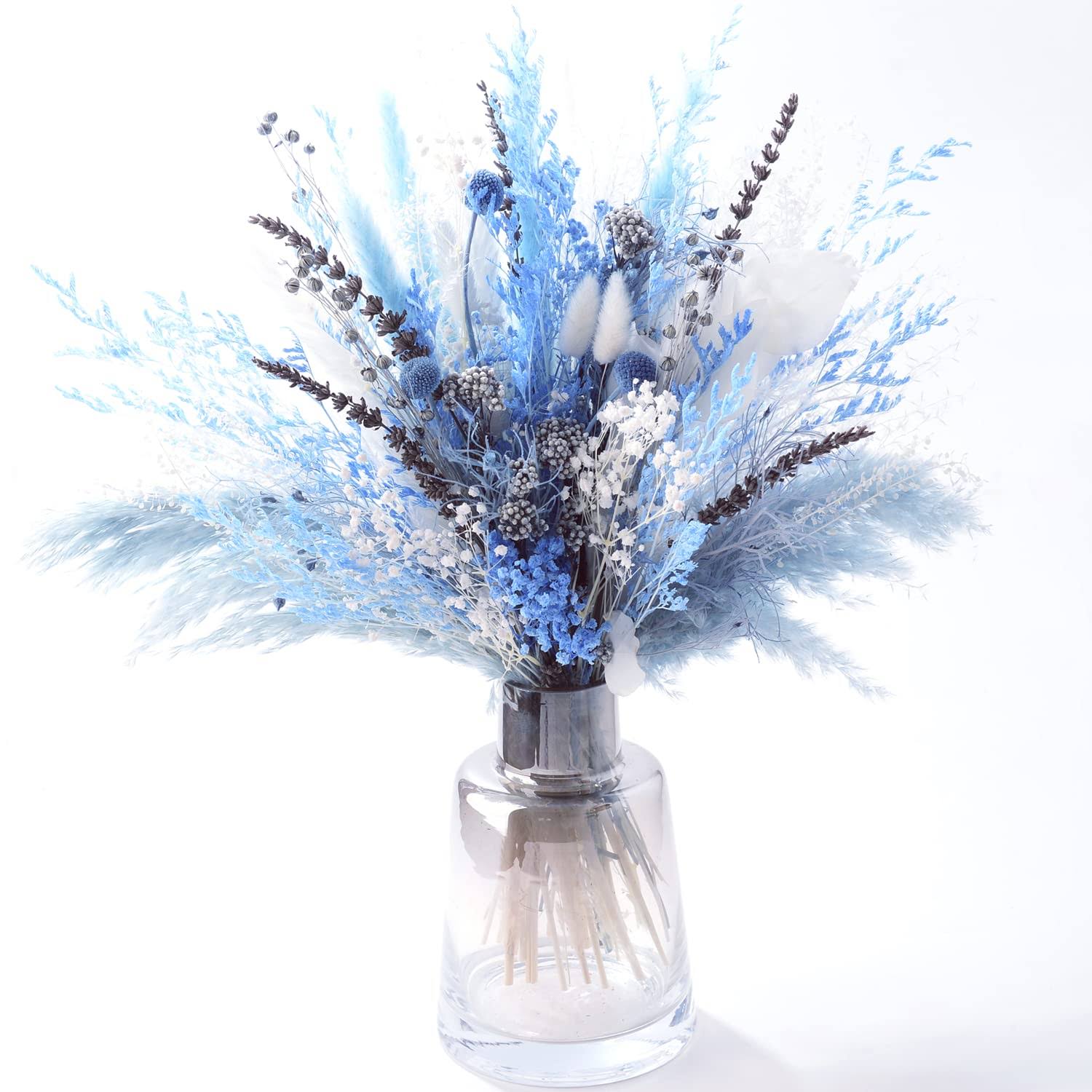 61f7f1eff003e387012100799eb75e1aa4abdad4ddaf86f53dcc8329cf1c1450.jpg MUYEJI Natural Dried Pampas Grass Bouquet, Boho Home Decor Bouquet, Blue Pompas Grass Decor, Dried Flower Arrangement for Home Wedding Decoration - Image 1