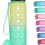 MEITAGIE 32oz Motivational Water Bottle with Time Marker & Fruit Strainer, Leak-Proof BPA Free Non-Toxic Bottle with Carrying Strap, Perfect for