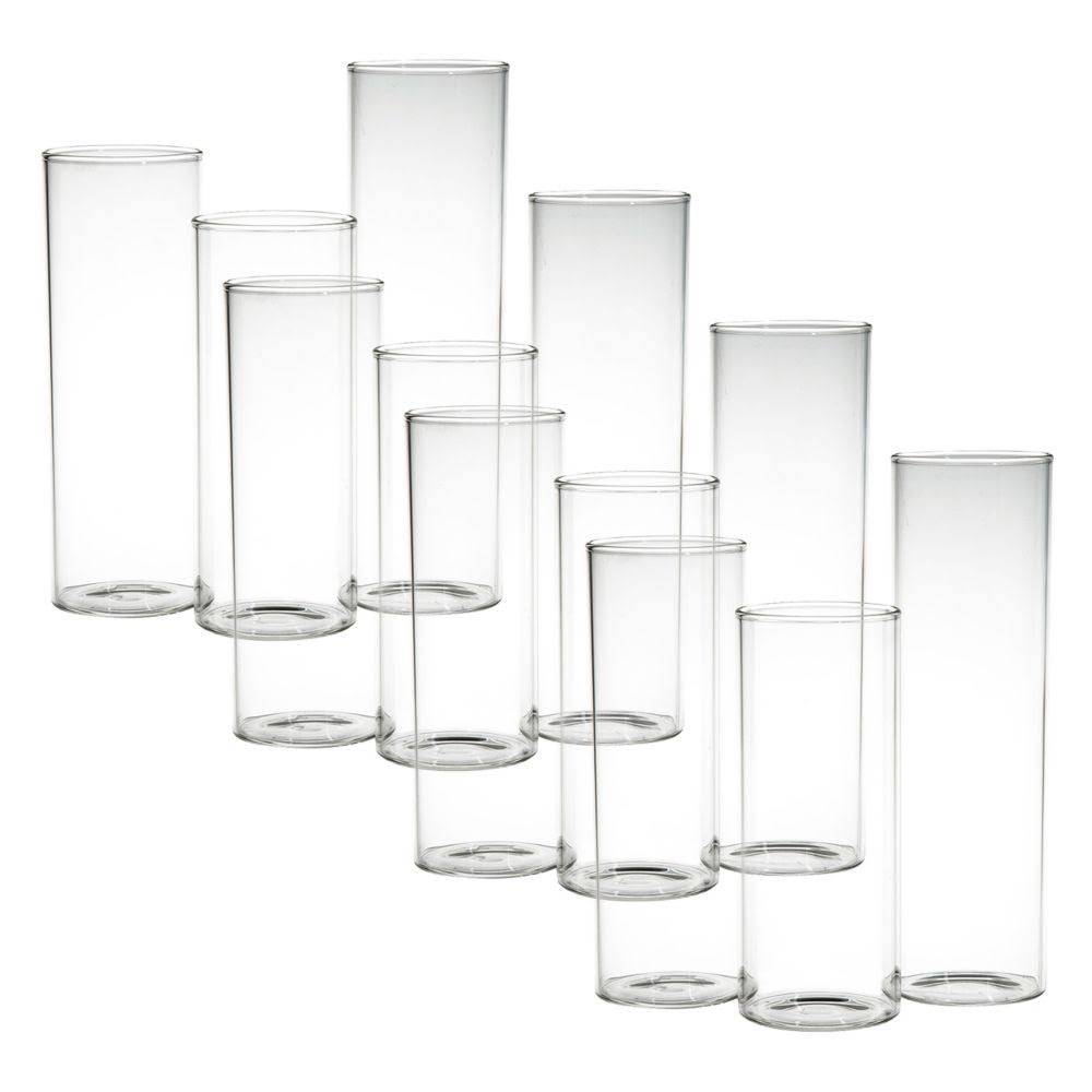 6282bf62076fc3faa0b5db7a695da692b1ce6b087fe07becfa74dfe94342a08b.jpg Fun Express Bulk Glass Cylinder Vase Set - 12 PC - Image 1
