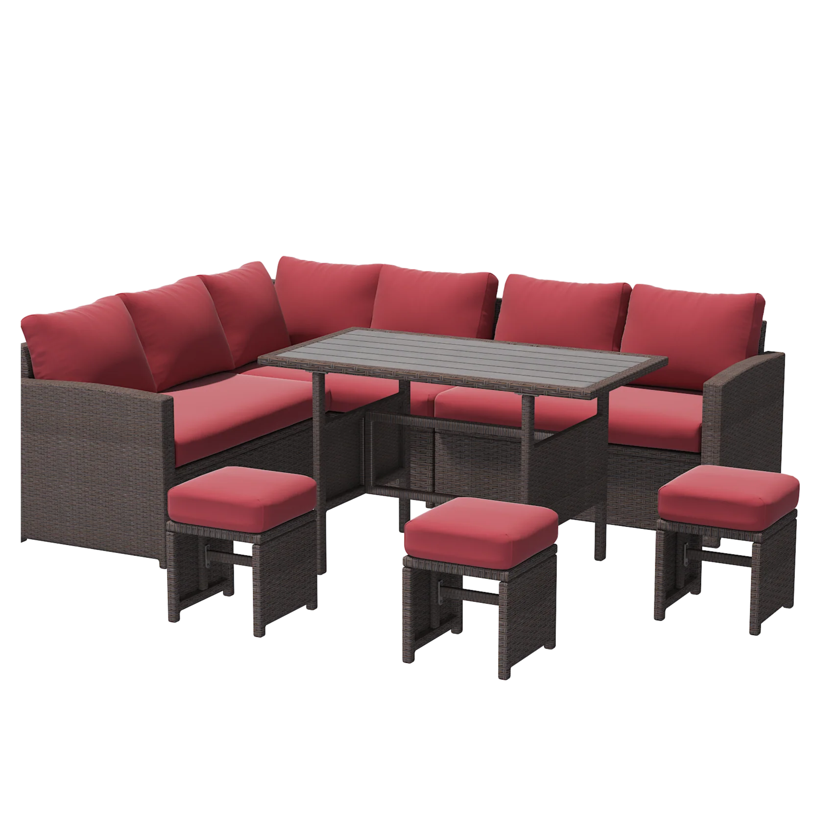 6289dddd7bda6ad1c16995e3610b8bccf9b96289063e0e14c3ffadba107ffa19.webp AECOJOY 7 Pieces Outdoor Wicker Rattan Furniture Set, Brown & Wine Red - Image 1