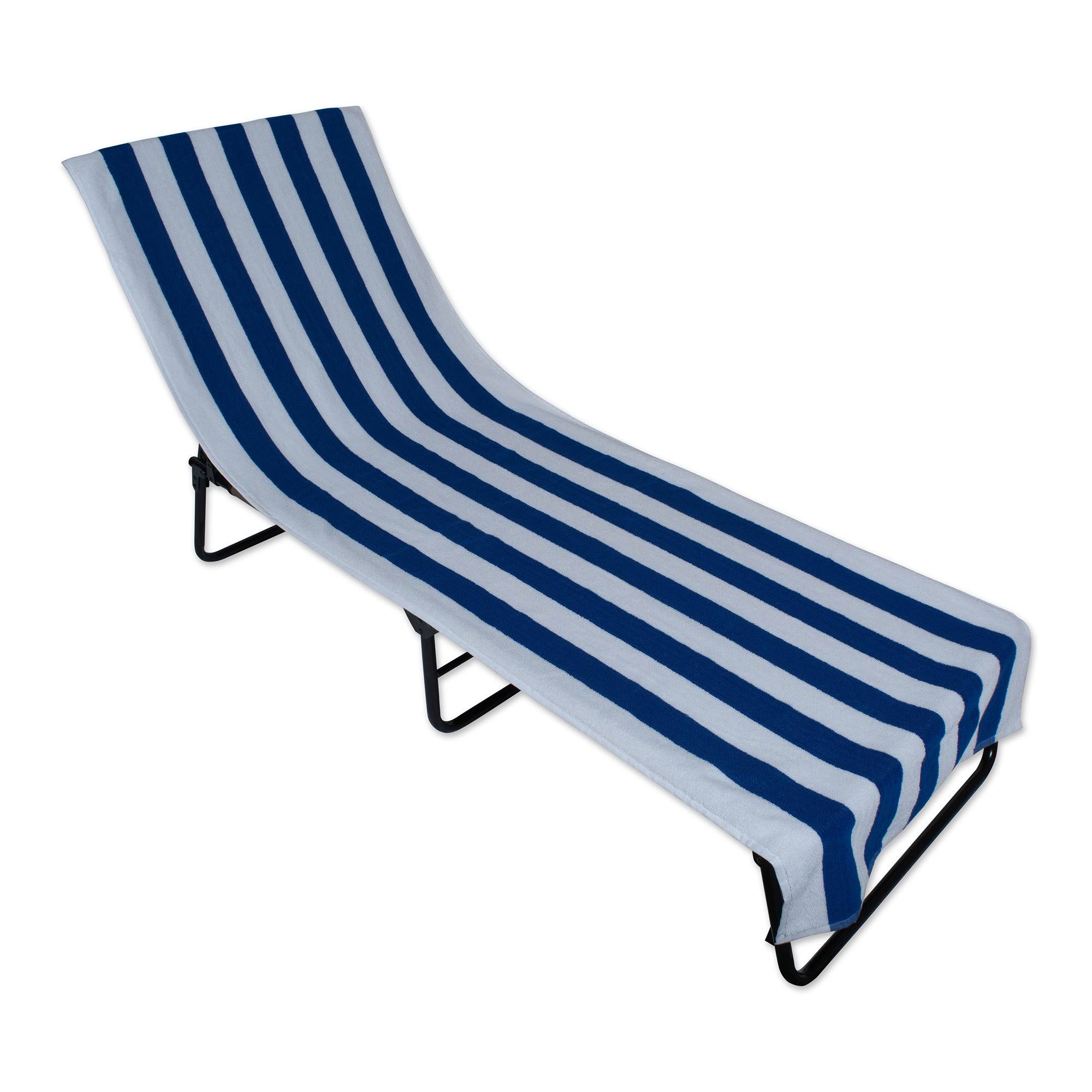 6290457a027a995f6c739f815cc5ad30bb9f82fbca48341a33b0ae37127b2700.jpg J&M Blue Stripe Lounge Chair Beach Towel with Top Fitted Pocket 26x82 - Image 1