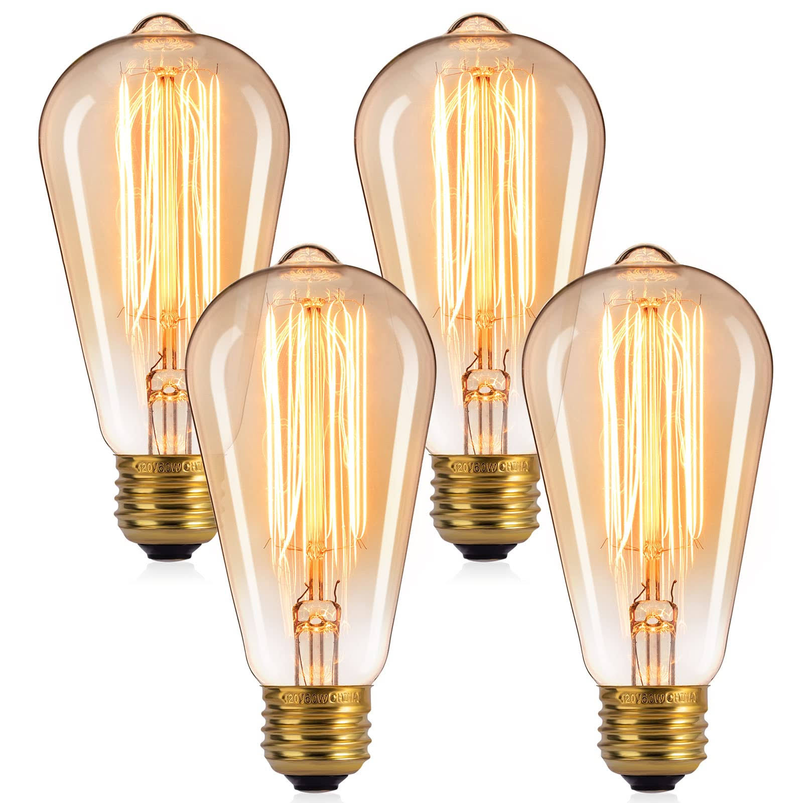 62a2e69d924306d5a8d081b3898c3873e5815e1cc2c7303a829c267cfaa583ac.jpg Edison Light Bulbs Brightown 4 Packs Vintage 60 Watt Incandescent Light Bulbs E26 Base Dimmable Decorative Antique Filament Light Bulbs 252 Lumens Amb - Image 1