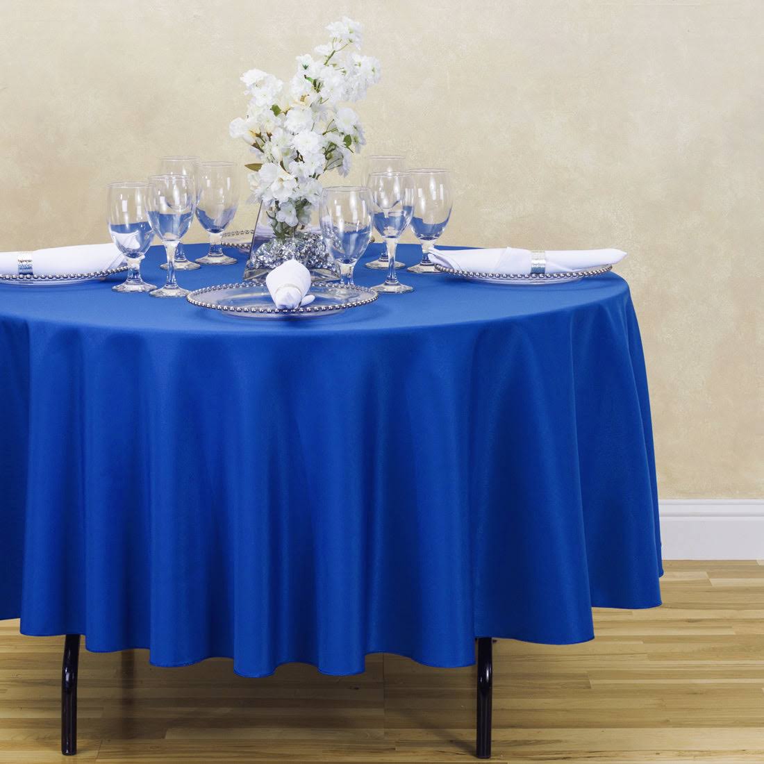 62a647c15db3d44411ff5f19aa6060e98525307998d0f26b29756c78aa633301.jpg 90 in. Round Polyester Tablecloth Royal Blue - Image 1