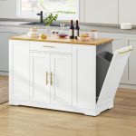 YITAHOME 53 inch Large Rolling Kitchen Island with Trash Can Storage Cabinet, Portable Mobile Islands Table Long Floating Movable W Wheels Cabinet
