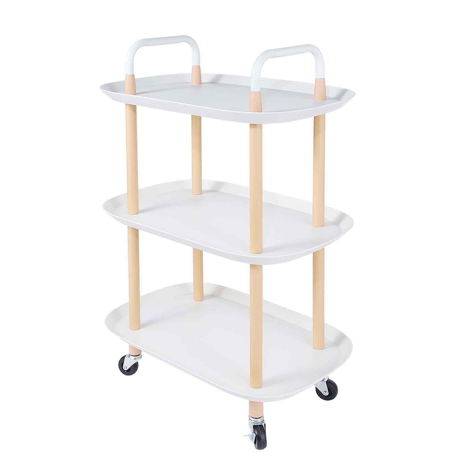 63382bb51e108e83a4d8005dc8988acda722cfe5fee5c1f880a4a728cdba5199.jpg 3 Tier Rolling Utility Cart Storage Organizer Service Cart with Handle and Locking Wheels for Home. Bathroom. Office. Kitchen. Coffee Bar. Microwave Cooking Station. White - Image 1