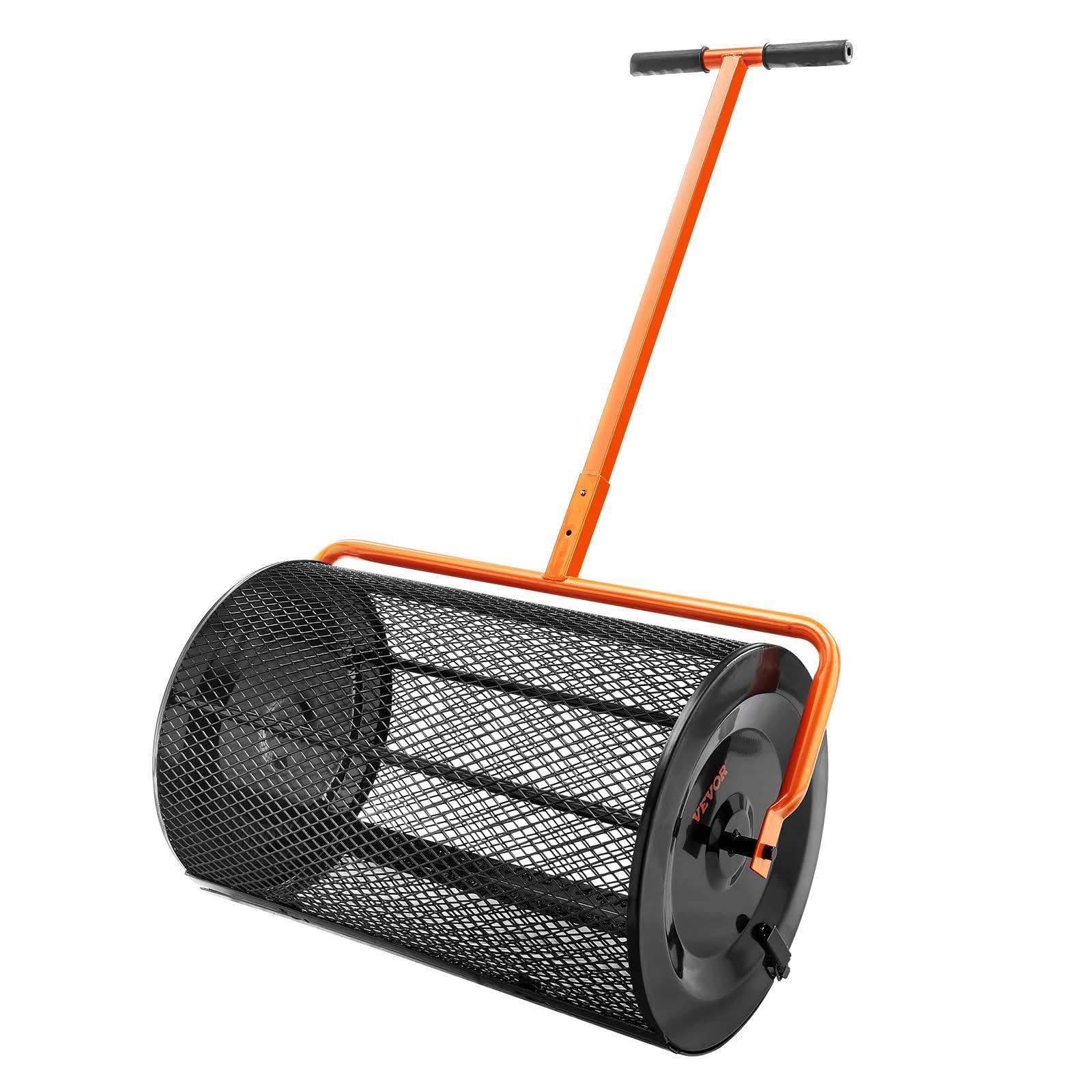 6344f2289e13469e71554f58ce9467c8a369ef91822ed37f33863b8eeb036410.jpg VEVOR Compost Spreader, 24.4-25.6" Height Adjustable Handle, 24" Wide, Lawn and Garden Peat Moss Roller with Side Latches, Powder Coated Steel Mesh - Image 1
