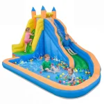 Inflatable Water Slide, Giant Bouncy Castle Water Park with Climbing Wall & Splash Pool, Blow up Waterslide for Kids Backyard Party