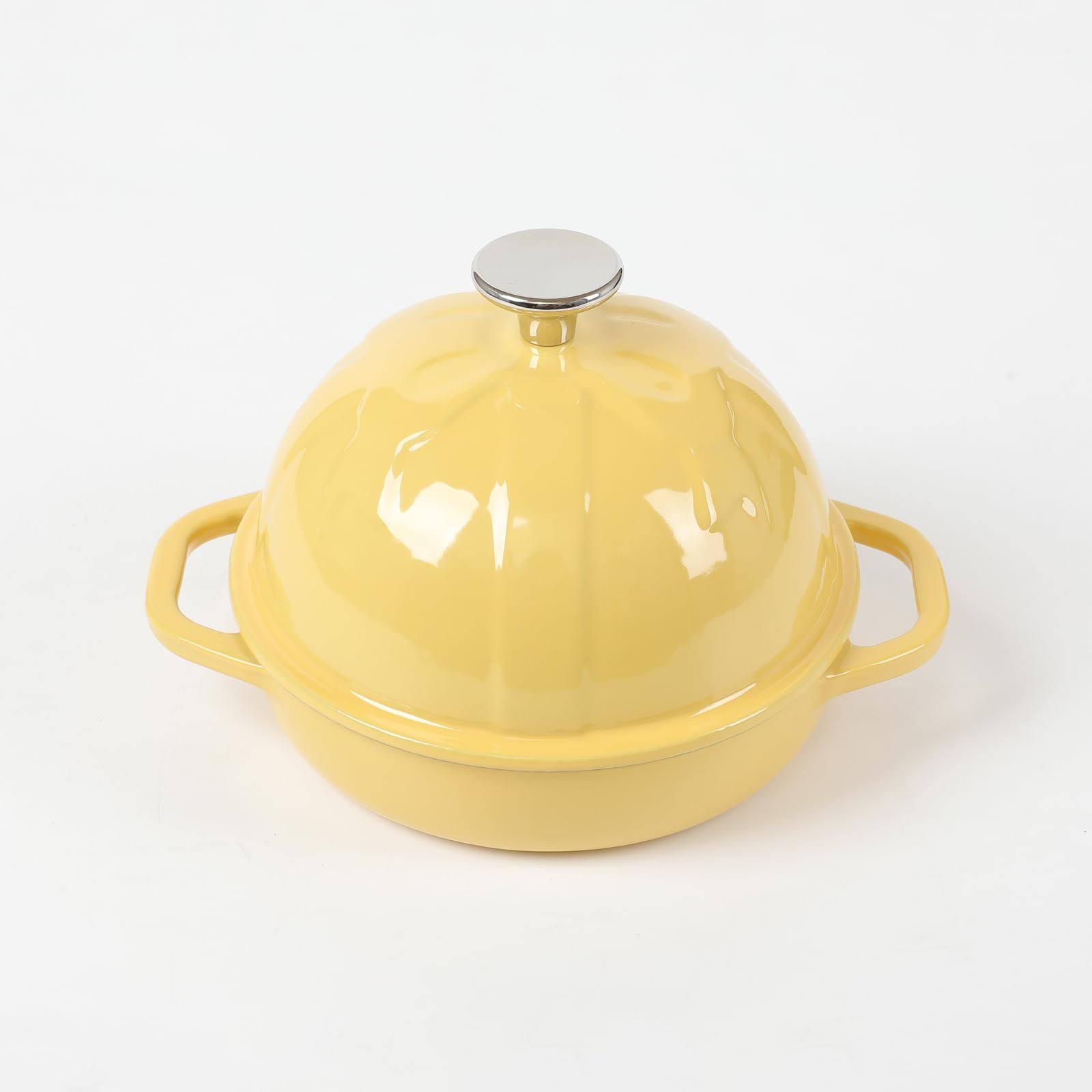 637e1b675ba0d97b28b48890ea816df1cb1f0b93a9edce6d220698a34898d406.jpg HAWOK Cast Iron Bread Cloche, Dia. 6.3inch/16cm, Sourdough Baking Pan Enameled Yellow - Image 1
