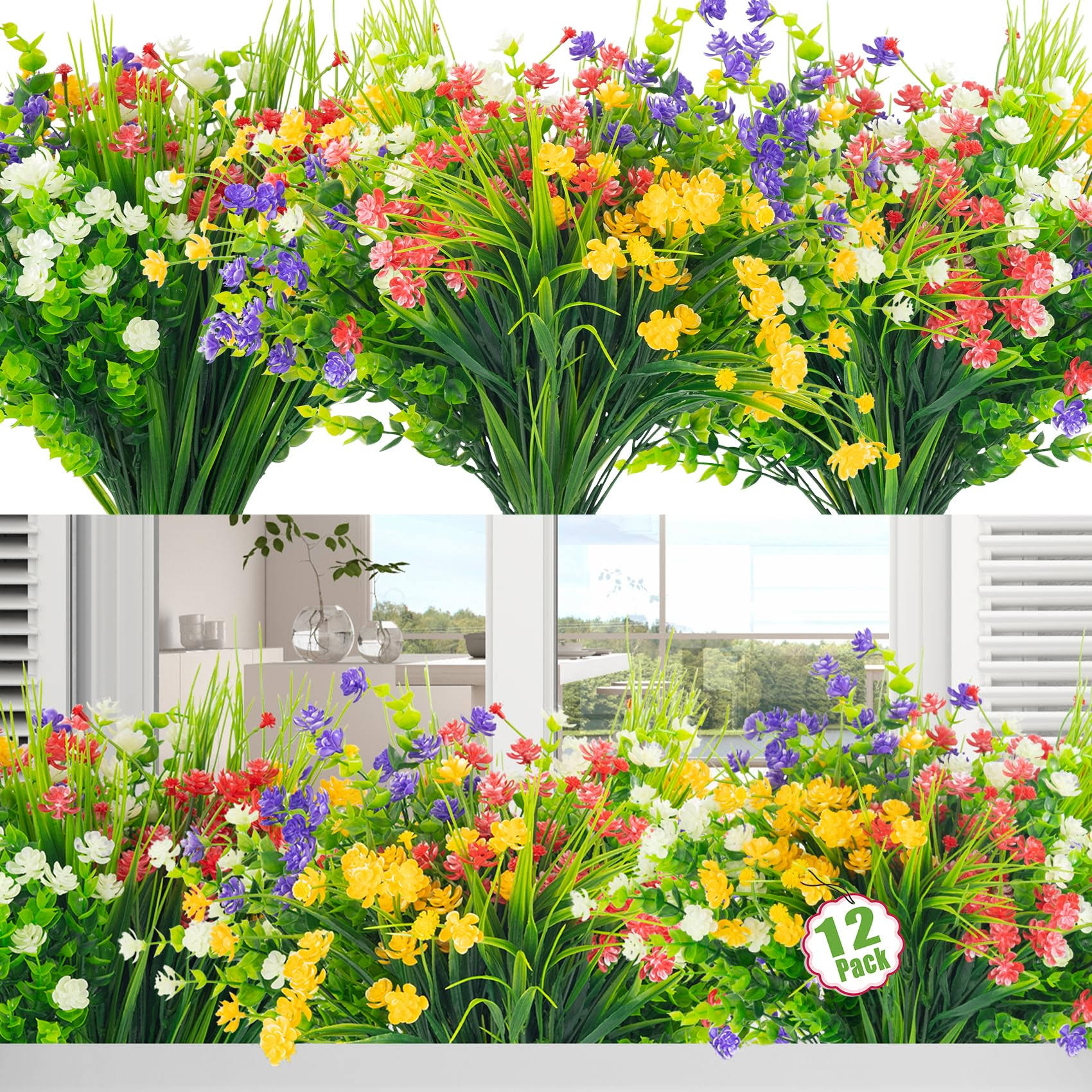 638698c315f4305efac41faec4c2b360305555e946ea5be53744871eff1ec60a.jpg Moulyan 12 Bundles Artificial Flowers for Outdoors UV Resistant Fake Flowers Faux Plants for Hanging Garden Porch Window Box Outside Decoration,Home - Image 1