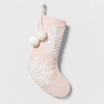 20" Velvet Christmas Stocking with Snowflakes Blush - Wondershop