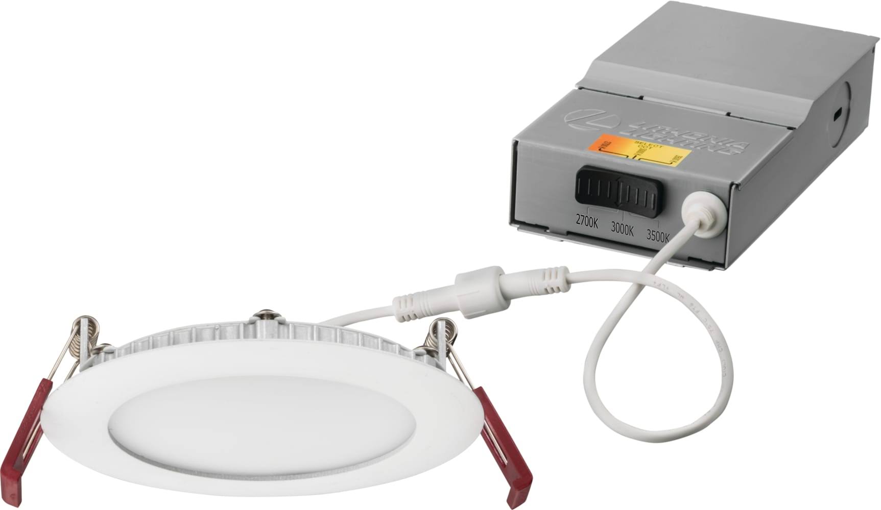 640c5dd60e3c1a62be7995f61bc136727c25953663d6c4f83378ae195f524afd.jpg Lithonia Lighting 4 in. Wafer White Selectable LED Recessed Kit - Image 1