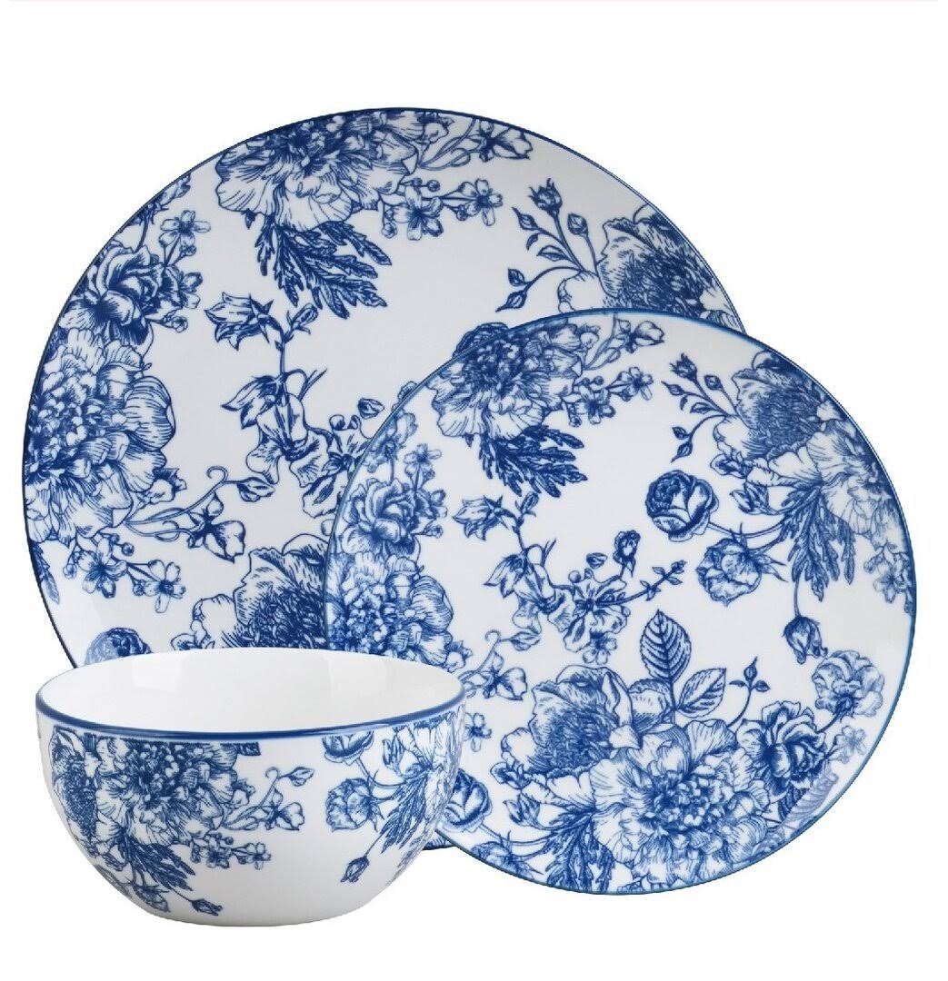 6430f7f26fca1f1a8cfcca8b93d221abc534790439b4e6f2d706fa767307844a-1.jpg Godinger Banbury Porcelain 12-Piece Dinnerware Set - Blue - Image 1