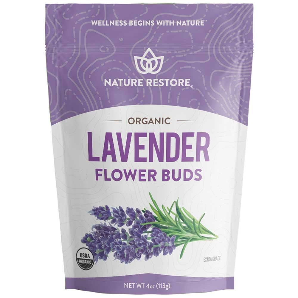 644f61380fefddbadf09bf305b62d656e79dc2928a9a2474ee9ccbaeba4718f1.jpg Nature Restore USDA Certified Organic Dried Lavender Flowers, Loose Leaf, Extra Grade, 4 Ounces - Image 1