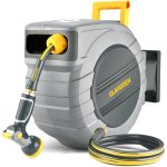 GLAHODEN Retractable Garden Hose Reel 5/8 in x 100 ft Upgraded Heavy Duty Automatic Hose Reel Wall Mount with 9 Function Sprayer Nozzle Any Length