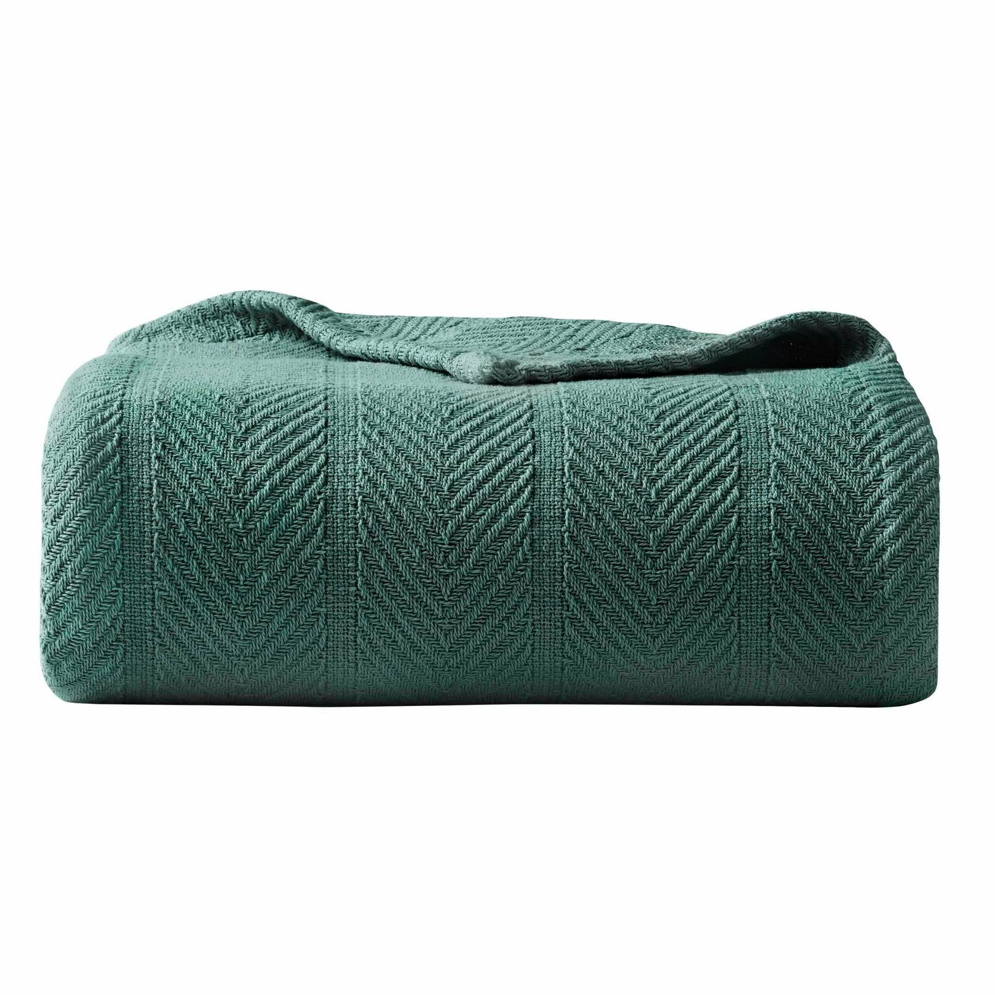 646025904e06cc4adf111b64c3a23b4a4f81ed0fb3405c6f81b91e9c626190fd.jpg Eddie Bauer Herringbone Cotton Blanket - Twin - Green - Image 1