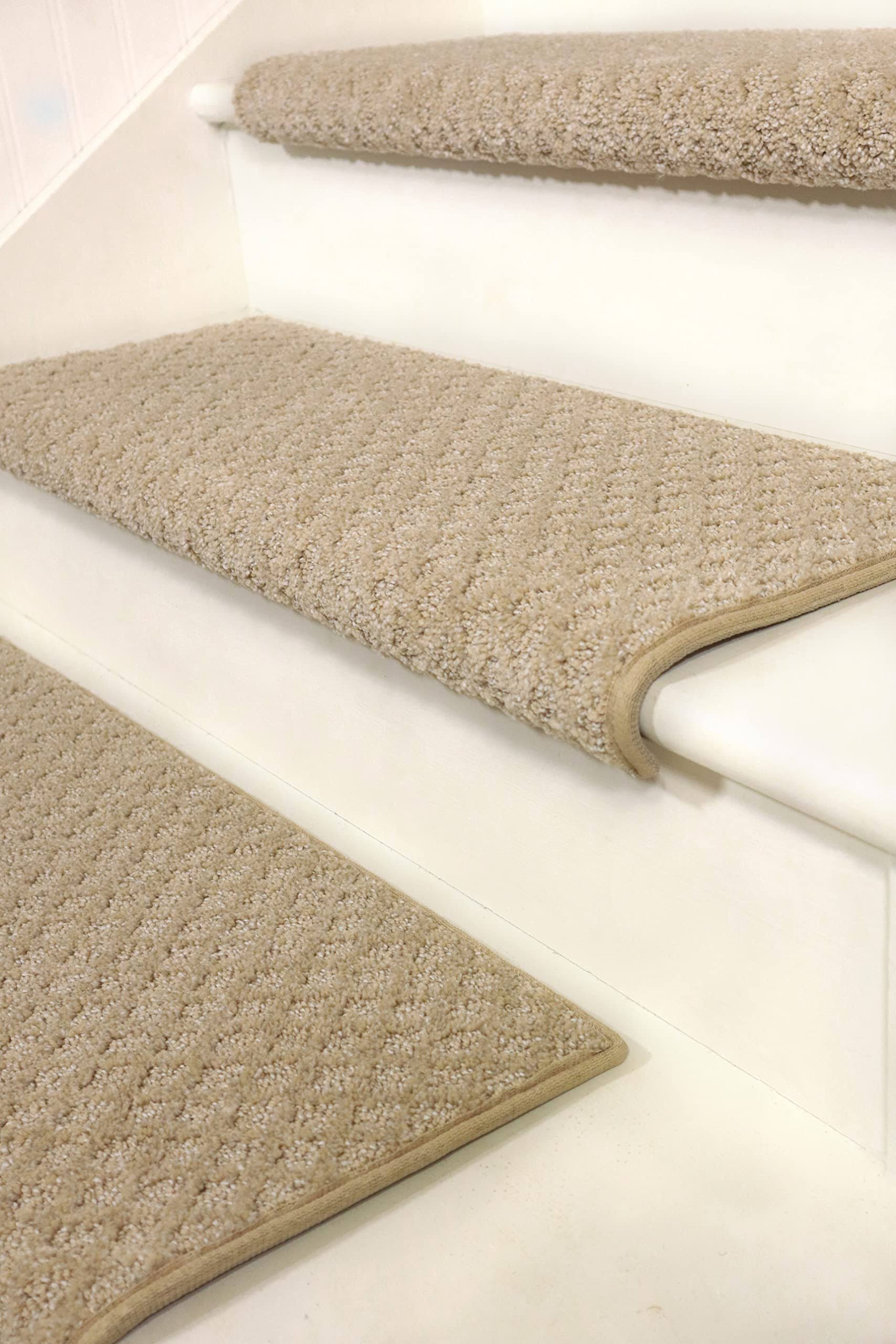 6474ff79781c507bfadeaf6f777050f6931144889dcbd290144c219ad84c4589.jpg Oak Valley Designs Rounded Bullnose Carpet Stair Tread - Anti Slip Indoor Stair Mats for Wooden Steps, Style: Bayside Charm, Crystal Canyon 27" W x - Image 1