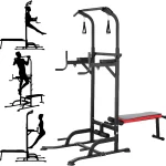 Increkid Foldable Power Tower Adjustable Height Pull up Bar Dip Station Strength Training