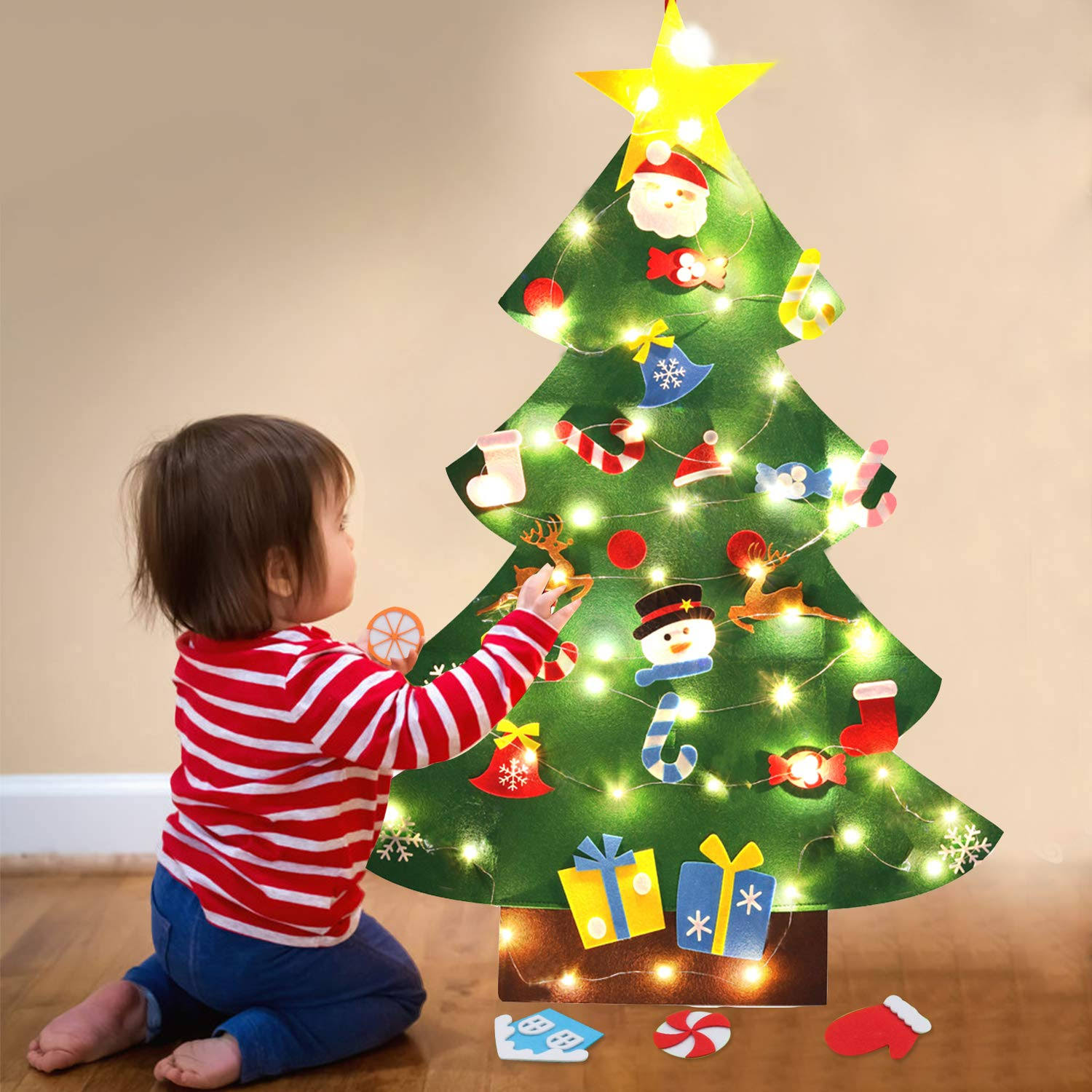 64d4b4c9557f9a7657de0d827bd17559a2435c910e62da5b863d298e302efa03.jpg B Bangcool DIY Felt Christmas Tree 26pcs Xmas Ornaments 3.2ft DIY Christmas Tree Wall Hanging Xmas Gifts Christmas Decorations - Image 1