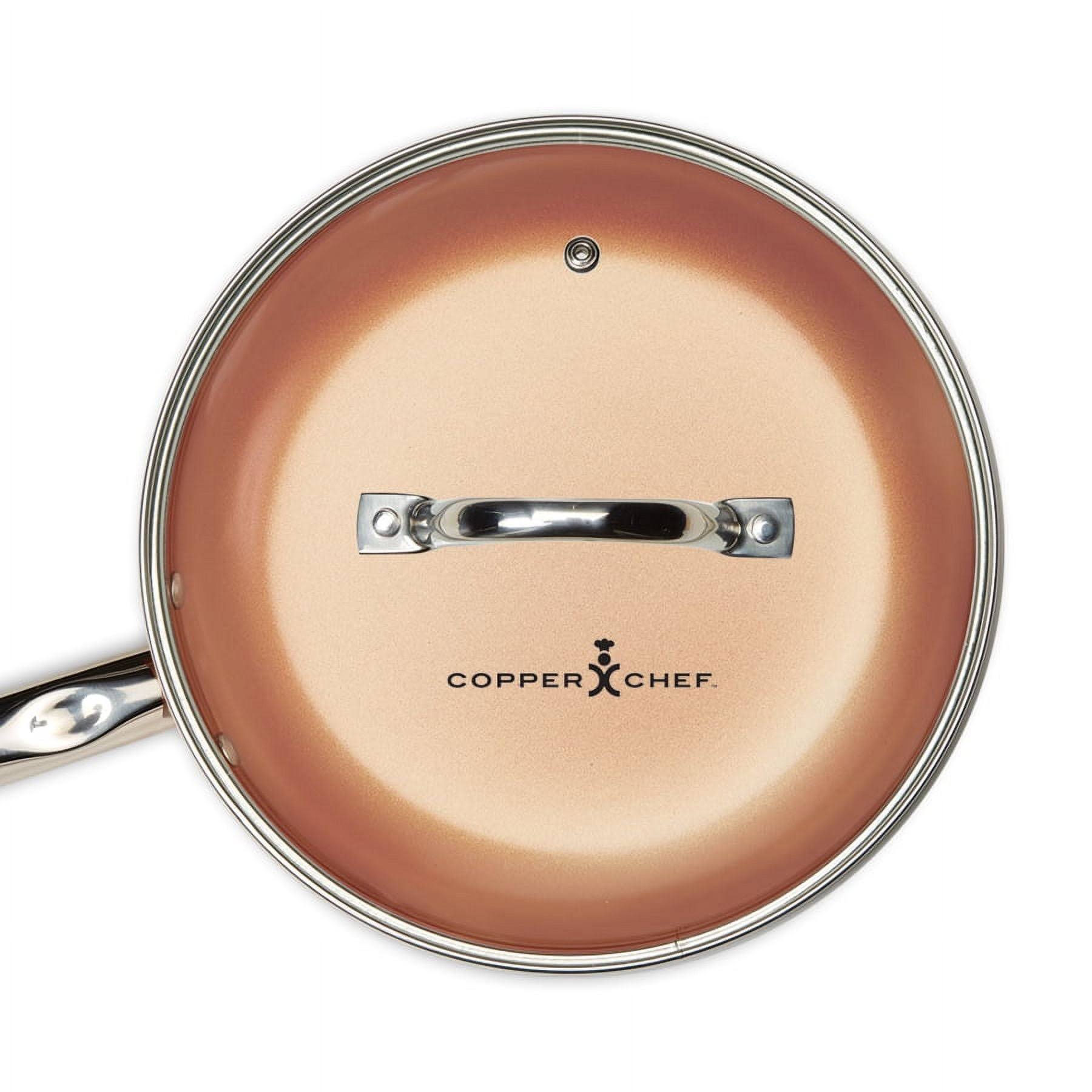 6508cc3fdddb297b00d3a52efe01fe83c32acfc13e55030f811f2abe0287f49b.jpg Copper Chef Round Fry Pan with Glass Lid - 10 in - Image 1