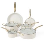 Martha Stewart Lockton Premium 10-Piece Enameled Heavy Gauge Aluminum Ceramic Nonstick Cookware Set in Linen