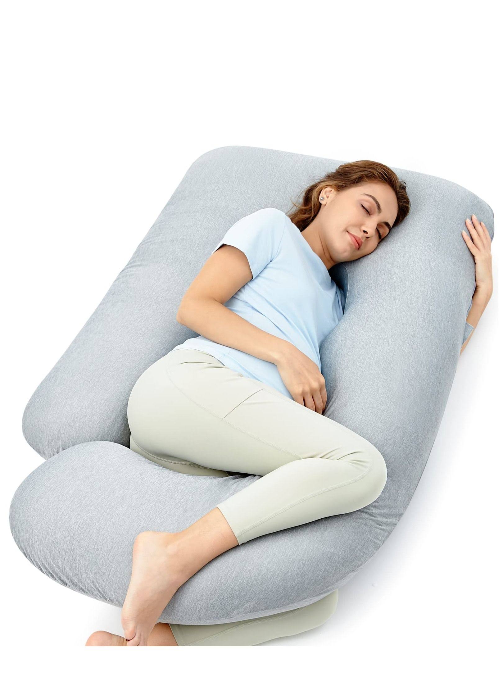 6565543bf2f763dd50b6226ec471f9ffed46c3eaaa064939f760084653cbf2cc.jpg Momcozy Pregnancy Pillows with Cooling Cover, U-Shaped Full Body Maternity Pillow for Side Sleepers 57 inch Gray, Size: One 57 inch - Image 1
