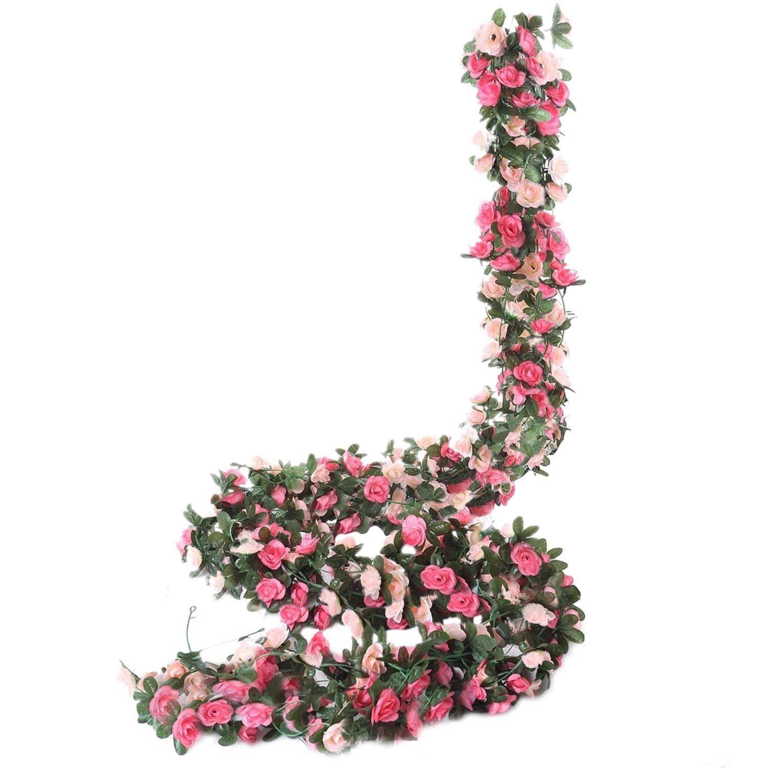 6574da17b9e84ccf18883fdafdfe70e1eeaaa2491ed93431e546d3e40af8c18c.jpg Miracliy 8 Pcs 66 ft Flower Garland Fake Rose Vine Artificial Pink - Image 1