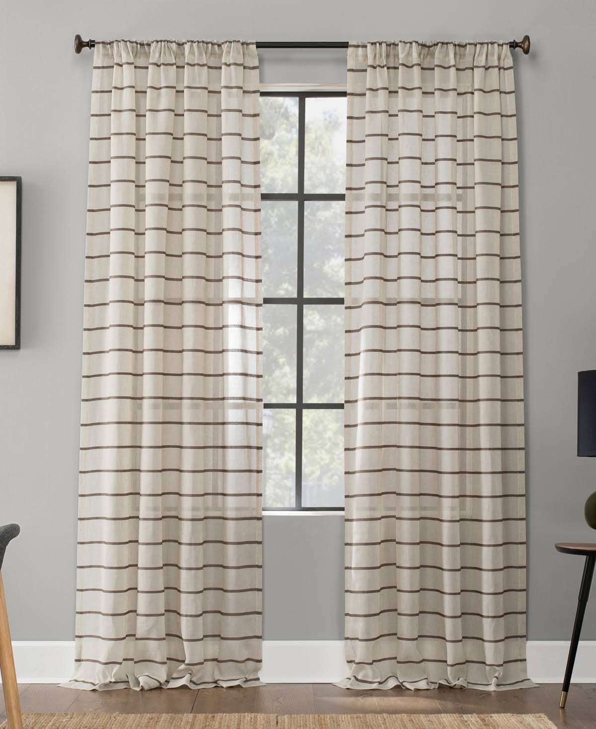 6591d2f54796c3e8a6aaac6d676de4488e5fd9de6f6ffcd49eaa6faa12498541.jpg Clean Window Twill Stripe Anti-Dust Curtain Panel, 52" x 84" - Mocha - Image 1
