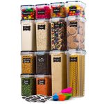 Seseno 14 Pack Airtight Food Storage Container Set - BPA Free Clear Plastic Kitchen and Pantry Organization Canisters with Durable Lids for Cereal, D