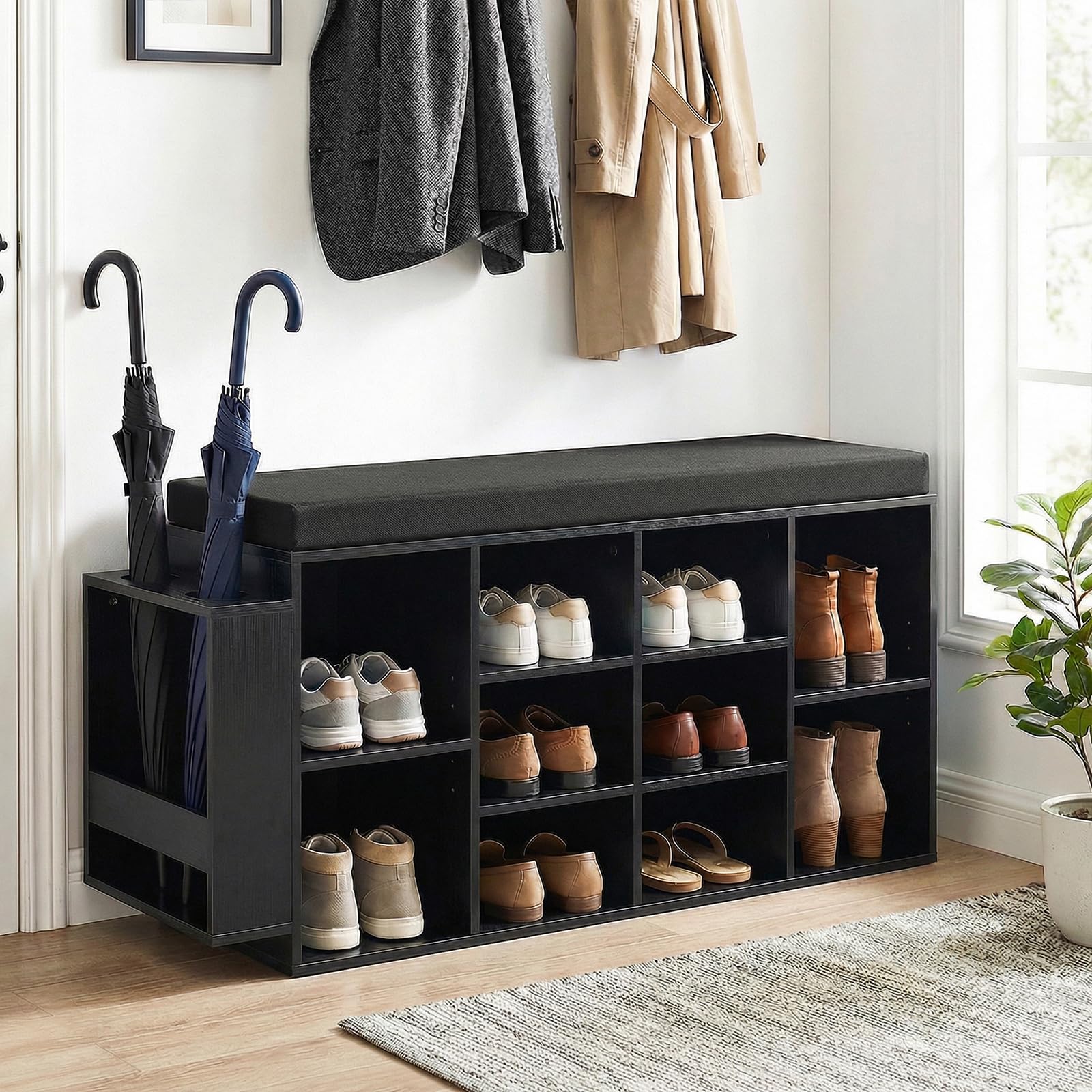 6595bbbd8f75b883955286ed90924f26fed8be5e4b67a5540b90cbf4f6e3242c.jpg Tangkula Shoe Storage Bench with Umbrella Stand 10-Cubby Entryway Shoe Rack Organizer - Image 1