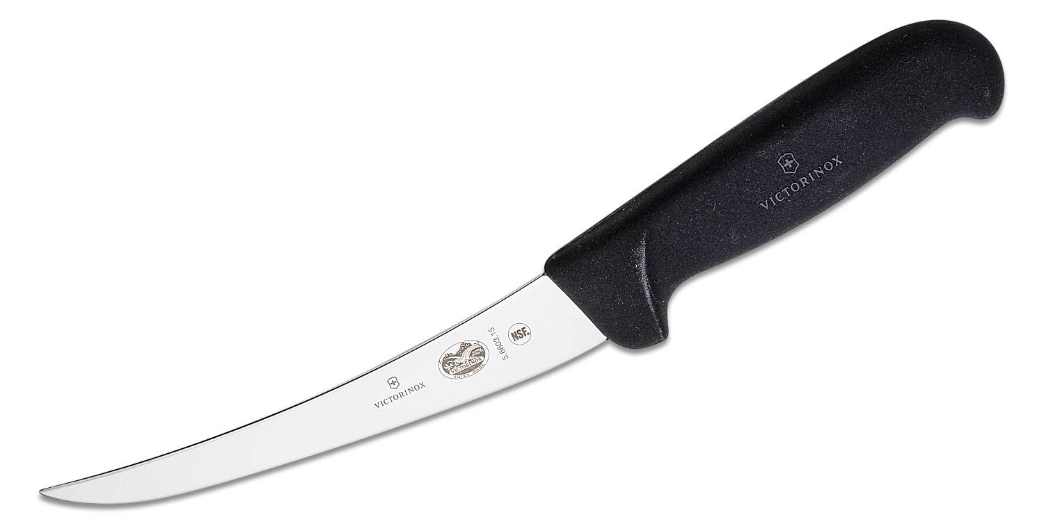 659e43186bb97e41b4d96cbae9447fe7a30ae46351e0f592e58cd7ec73154c0b.jpg Victorinox 5.6603.15 Boning Knife 6" Curved Semi-Stiff Blade - Image 1