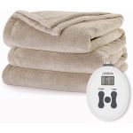 Sunbeam Channeled Microplush Heated Blanket, Mushroom, Full