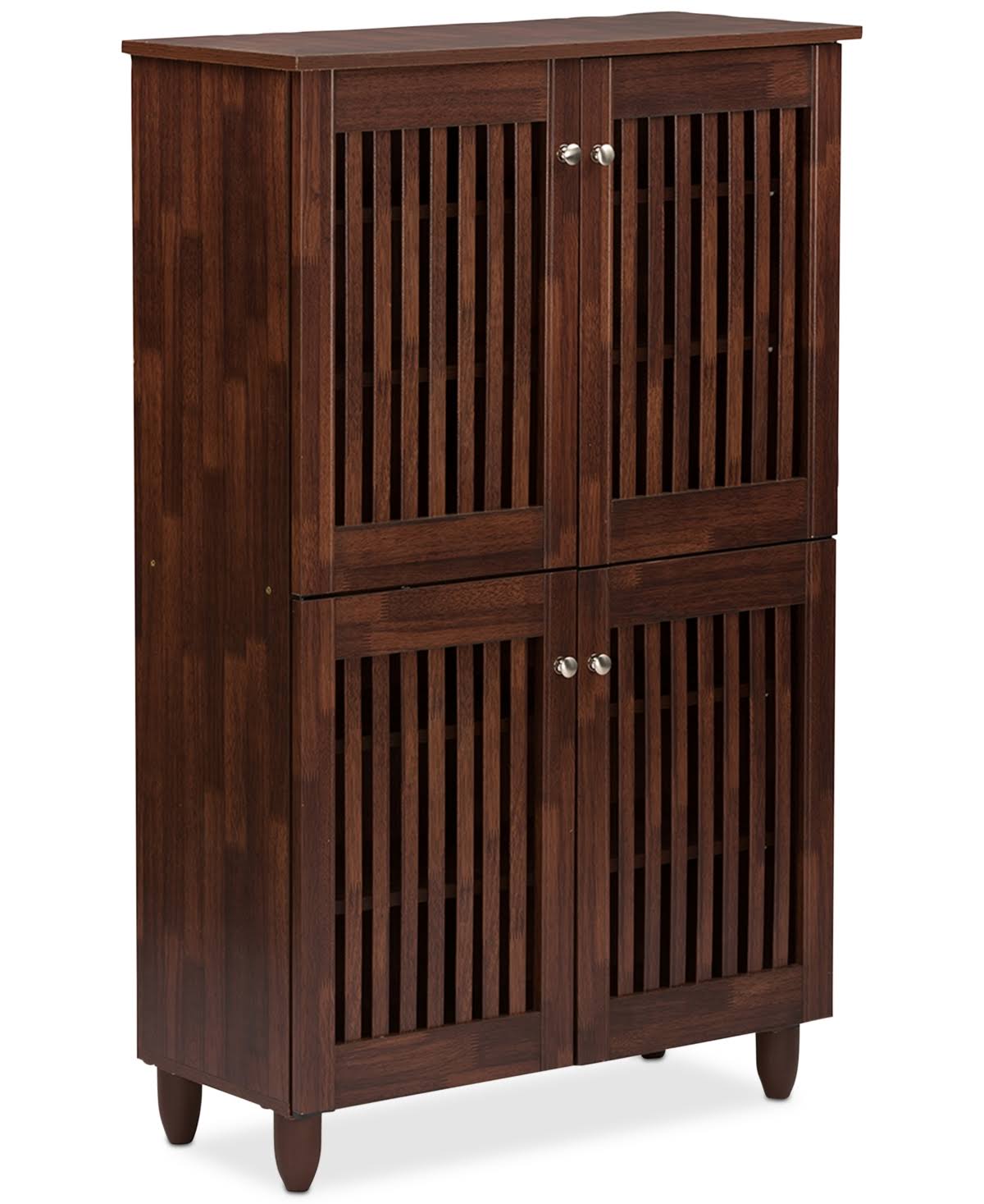 65afa85c28adcd63c6350dad006bfdf5d033b11e7c9d00b91c425d3794b41785.jpg Baxton Studio Fernanda 4-Door Oak Brown Wooden Entryway Shoes Storage Tall Cabinet - Image 1