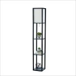 Simple Designs Floor Lamp Etagere with Linen Shade, Black