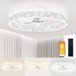 VOLISUN Modern Ceiling Fans with Lights and Remote, 19.7in Low Profile Ceiling Fan Flush Mount, 3000K-6500K Dimmable Bladeless LED Fan Light, White