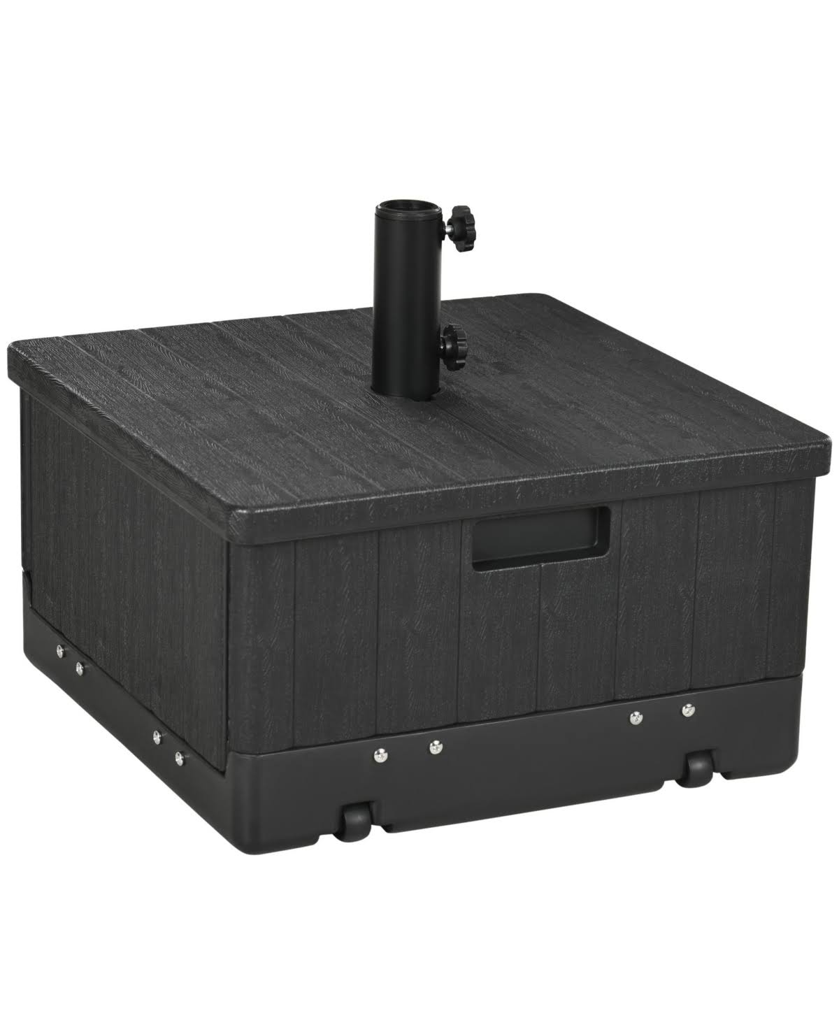 65f5b8ac2e6673d4e73200811364007d33b2019012b638765e8cb006f7e3b7ff.jpg Outsunny Outdoor Umbrella Base with Wheels, End Table, Planter Box, Black - Image 1