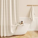 BTTN Extra Long Shower Curtain - 72x96 inch Long Boho Chic Linen Fabric Heavy Duty Shower Curtain Set with Plastic Hooks, Tall Farmhouse Aesthetic