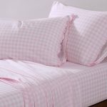 Shabby Chic - Full Sheets, Soft & Breathable Organic Cotton Bedding Set, Classic Style Home Decor with Ruffled Pillowcases (Gingham Pink, Full)