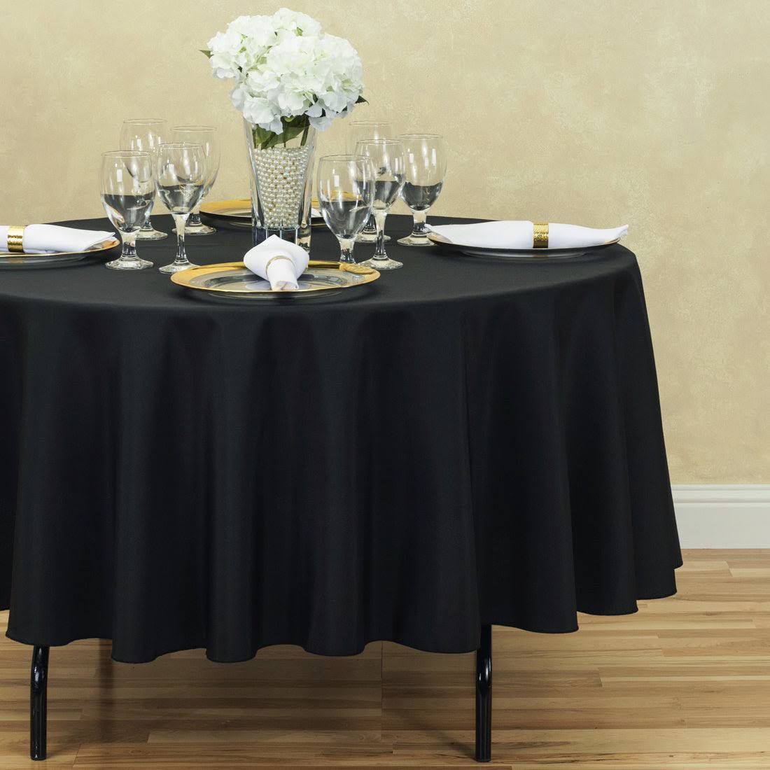 660e4f8ec39cfad4290248d444c225ef872e06b2ccc75c788b8050bd52bd73b8.jpg 90 in. Round Polyester Tablecloth Black - Image 1